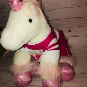 Build a bear workshop unicorn plush 13 vibrant pink, white and shimmery pink.